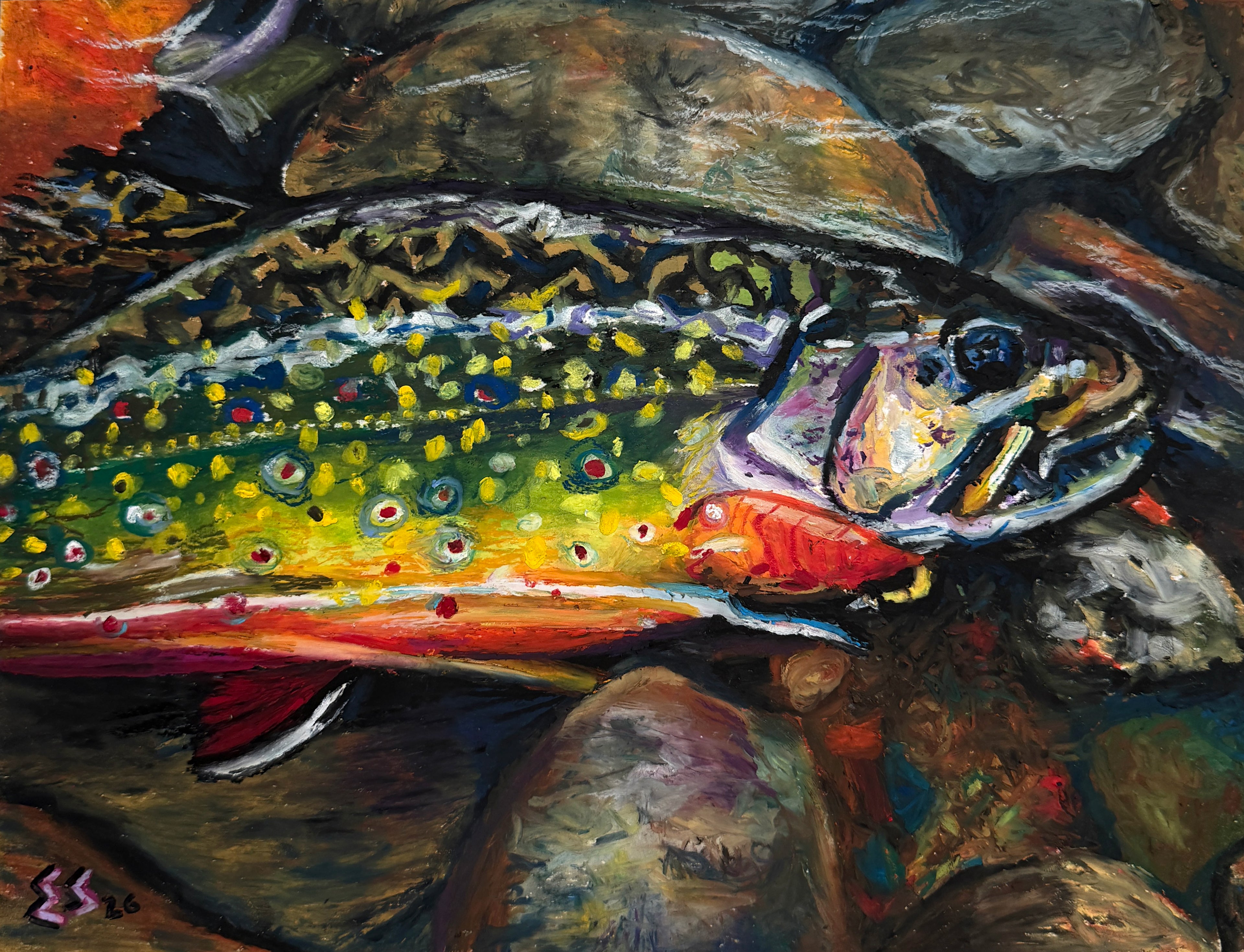 Brook trout oil pastel